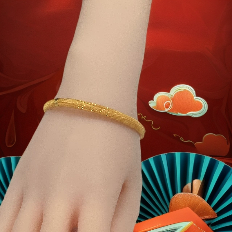 合金手镯 镂空宽面时尚手镯手工气质轻奢百搭复古金色重工中古