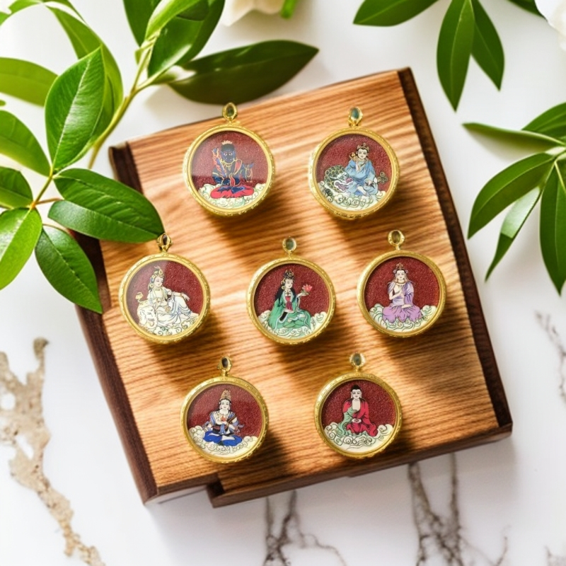 高货唐卡圆牌（朱色粗砂）热贡 画风 随身带 唐卡 藏传 文化 高品卡