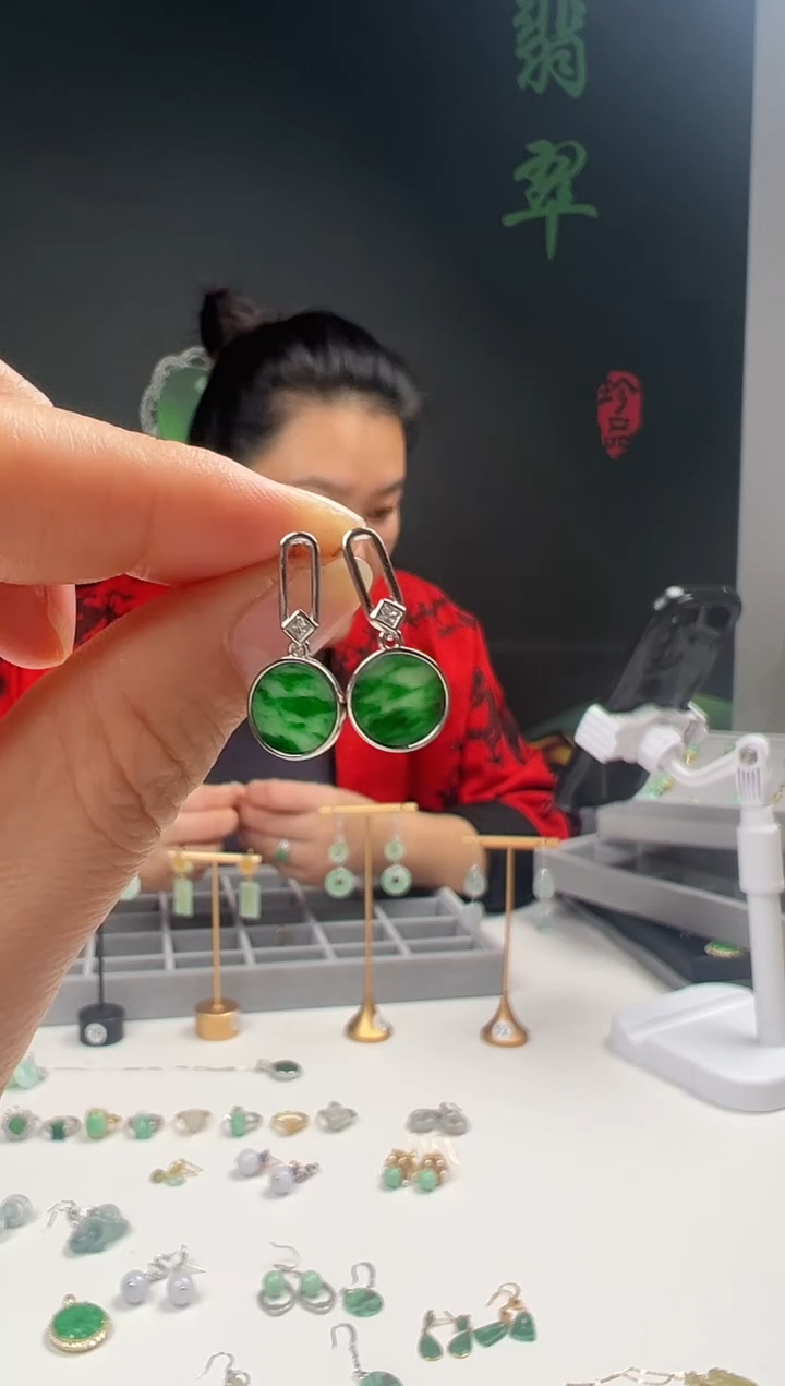 银S925镶嵌翡翠耳饰001