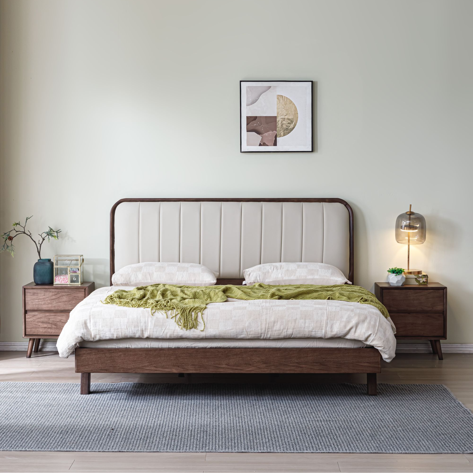 森屿法式面包实木软靠黑胡桃悬浮设计1.5米1.8米主卧大床双人床