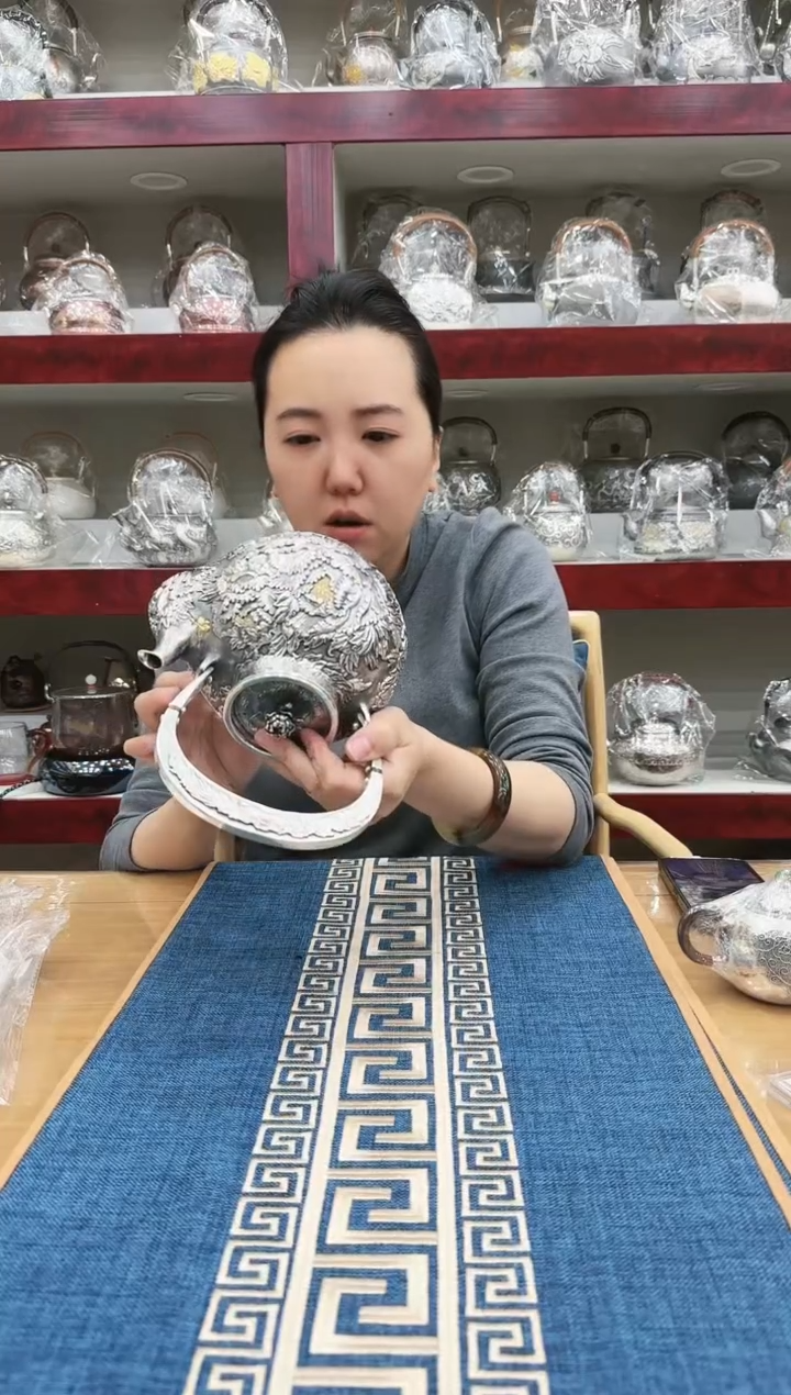 【闪购商品】足银999壶身壶嘴一张打提梁牡丹烧水壶