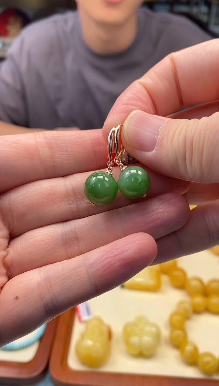 和田玉银S925镶嵌耳饰耳饰