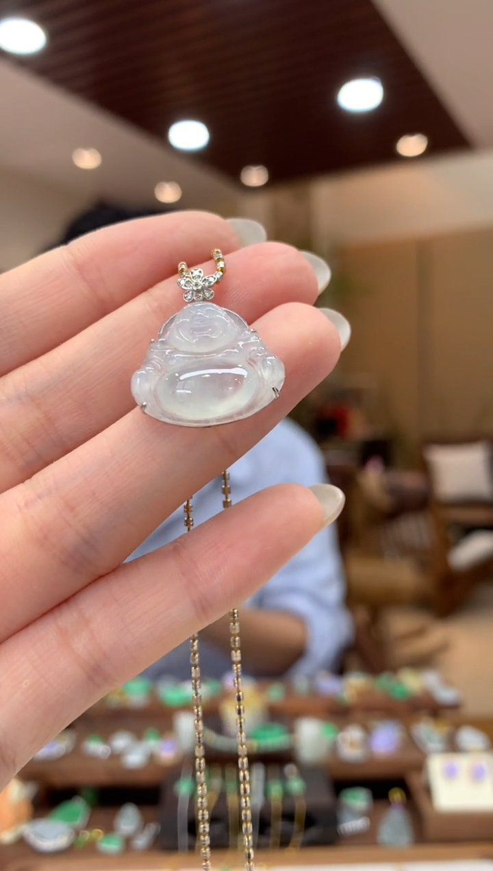 翡翠18K金镶嵌吊坠(不含链)佛公