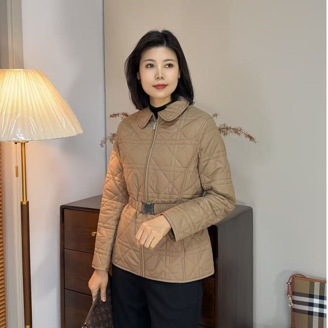 JY25秋冬时尚保暖棉衣外套韩版短款拼接棉服腰带修身女款