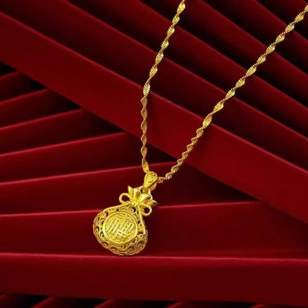 【小月亮】花丝镂空福袋吊坠赠送链子