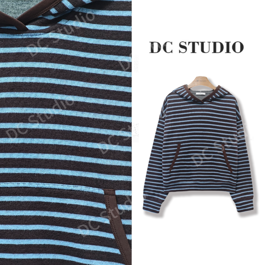  DC STUDIO【薄荷巧克力】2024秋冬新款时尚休闲百搭条纹连帽卫衣