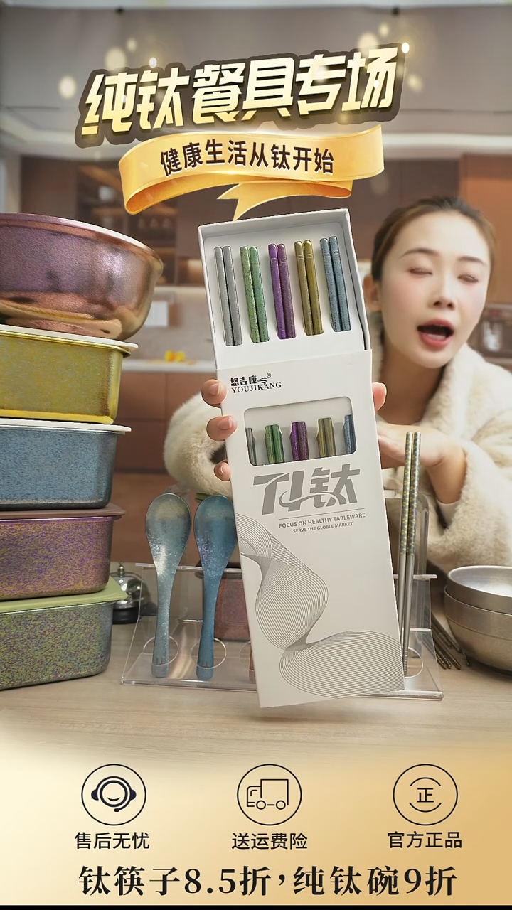 纯钛结晶彩色筷子5双/盒