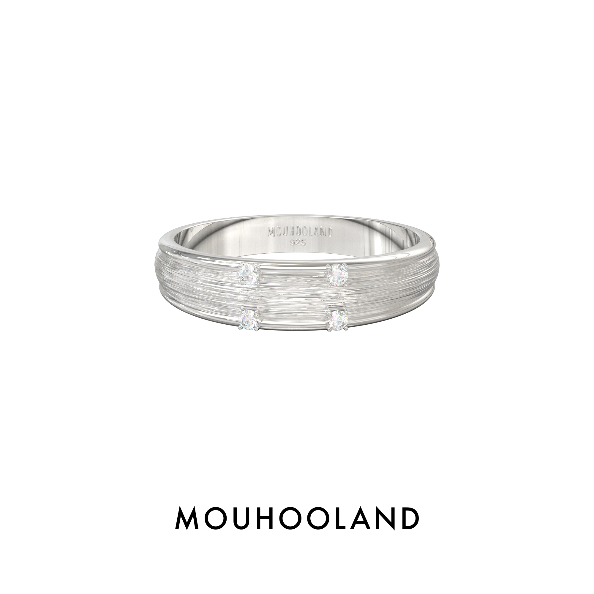 Mouhooland/暮后之地 925银锆石戒指 拉丝弧面戒指手工雕刻拉丝