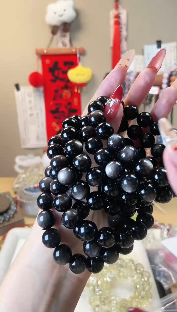 【闪购商品】黑曜岩手链未镶嵌12m银曜石