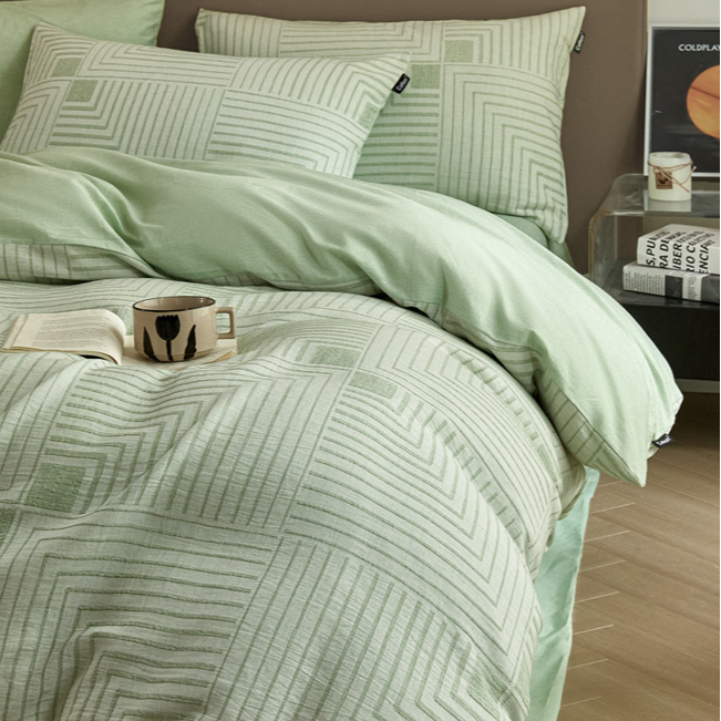 美玲家2024家纺新款全棉纯棉三层纱磨毛色织大提花四件套床上用品