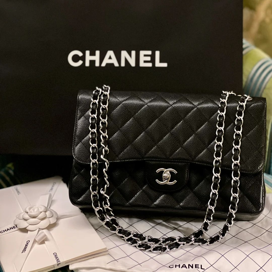 99新 Chanel/香奈儿 【文子姐专属】A9175/黑银荔枝牛CF JUMBO/FB