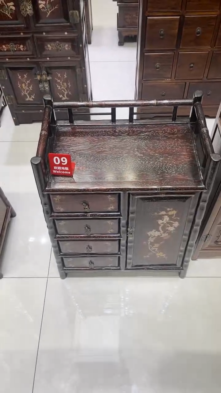 【闪购商品】木喜鹊登梅竹节茶水柜