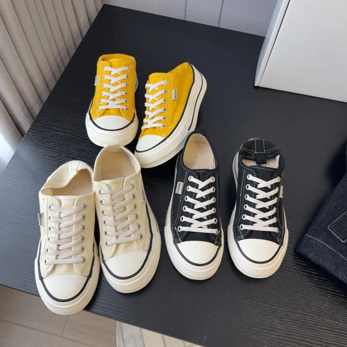 【初奢自制】薄款休闲帆布鞋女鞋韩版厚底一脚蹬透气休闲百搭板鞋