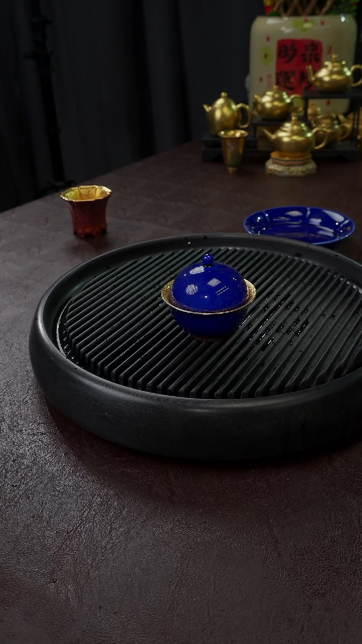 【闪购商品】杯【宜景窑蓝宝王子鎏金】乳钉盖碗