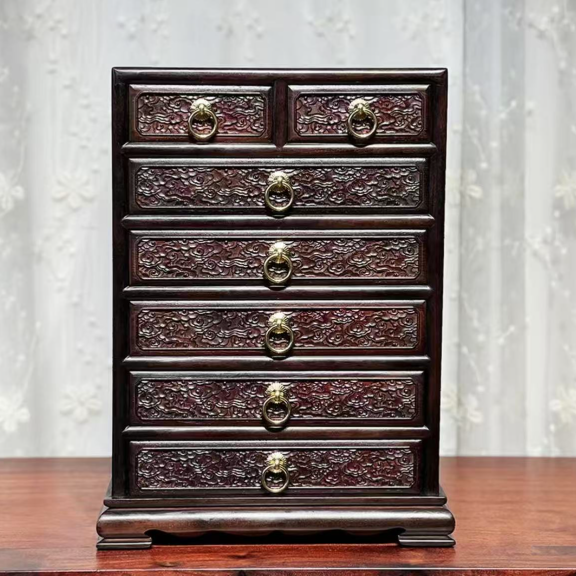 大红酸枝精雕七斗柜仙作