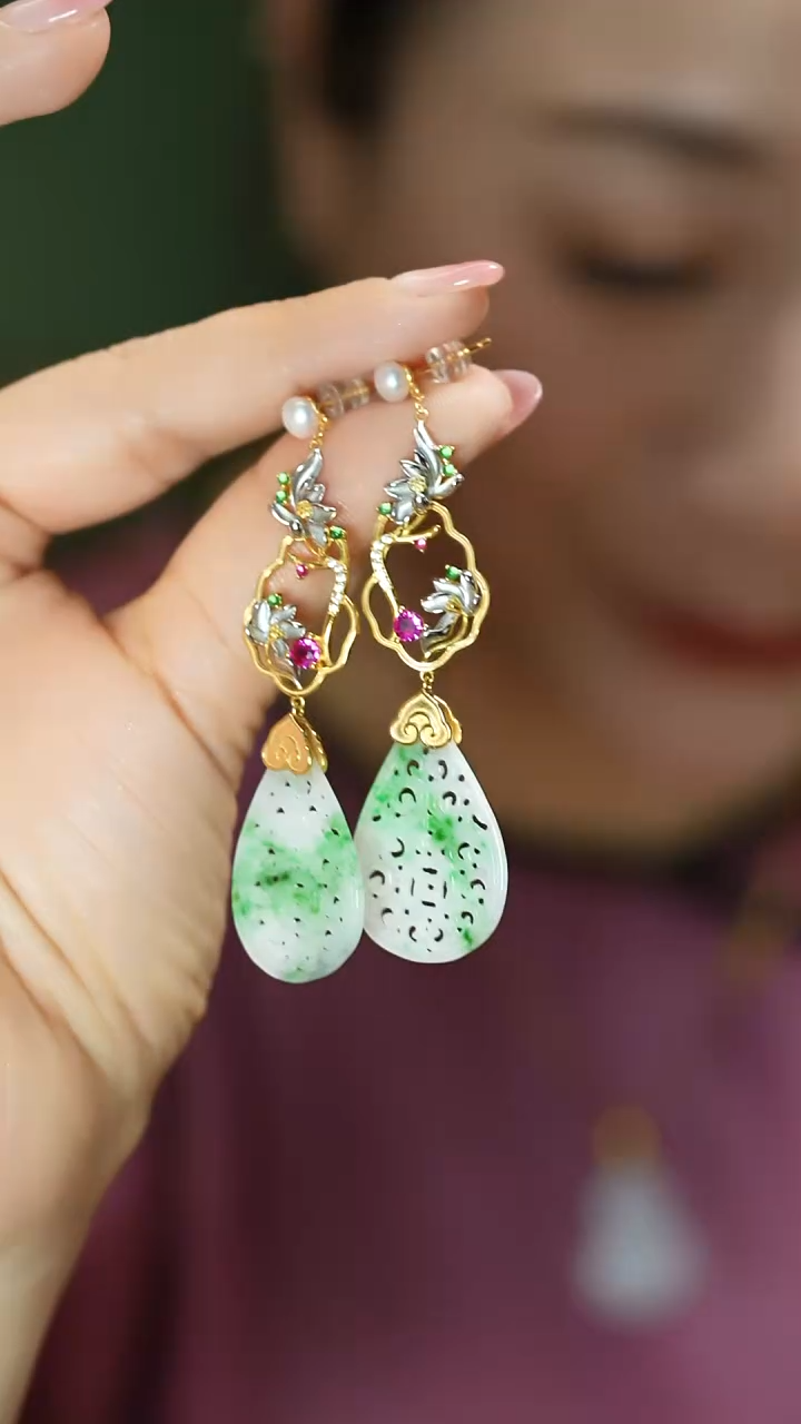 【闪购商品】翡翠耳饰银S925镶嵌支持48小时鉴赏