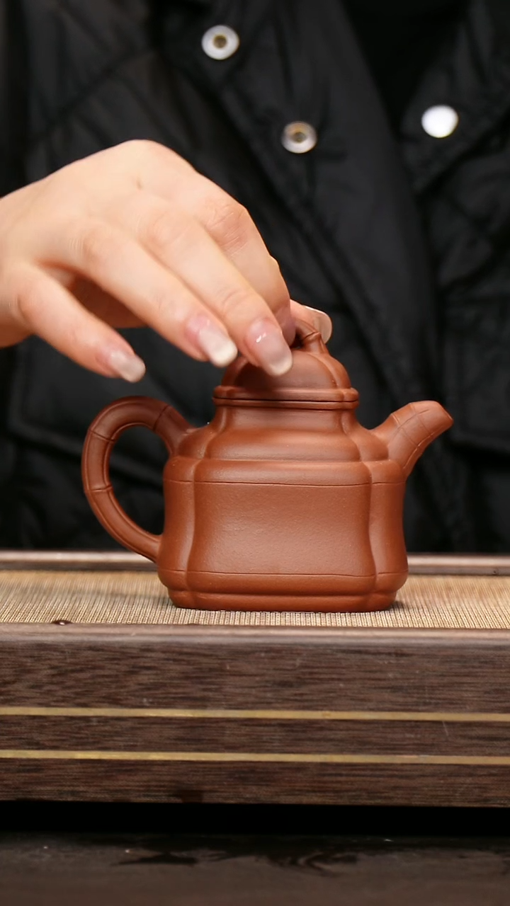 茶壶紫砂紫泥 四方竹鼎200cc