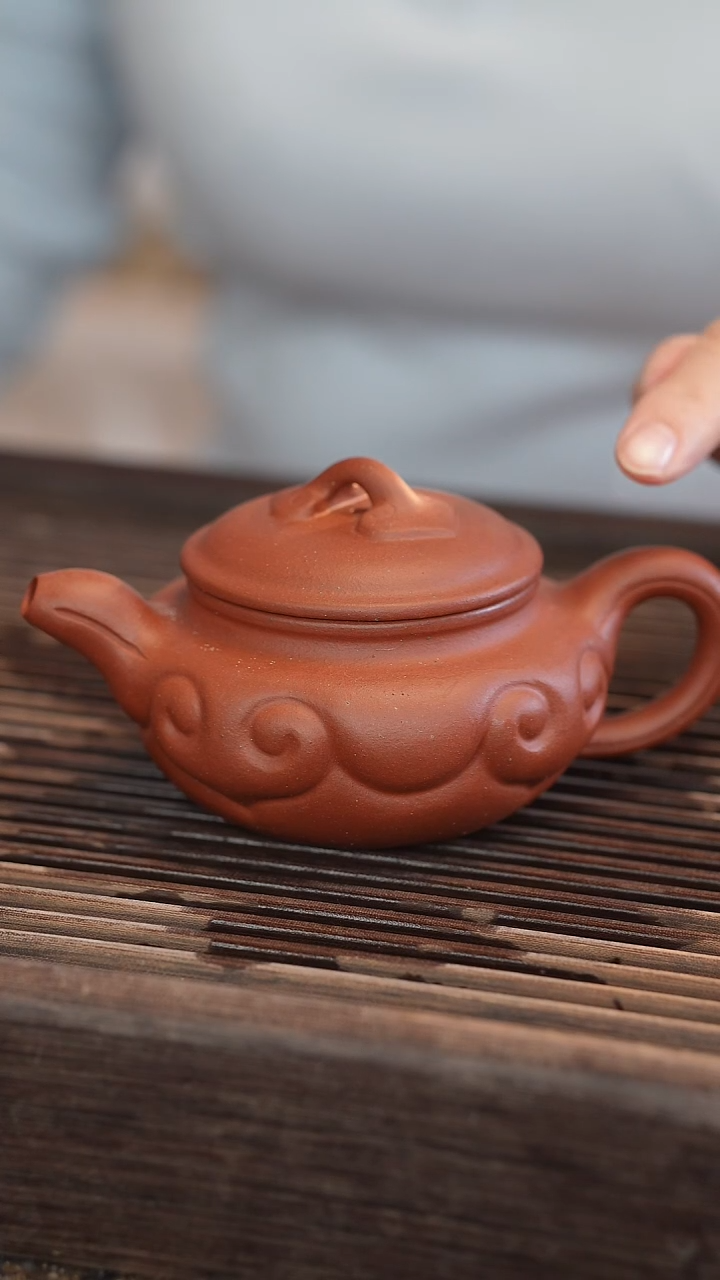 茶壶紫砂如意仿古 北红赤铁 半手工 170cc