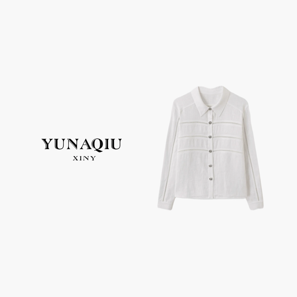 YUNAQIU 长袖气质简约翻领衬衫-9016