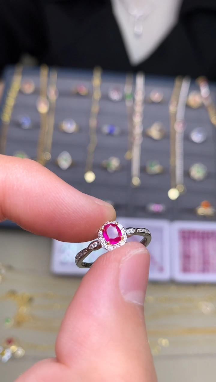 银S925镶嵌戒指红宝石戒指