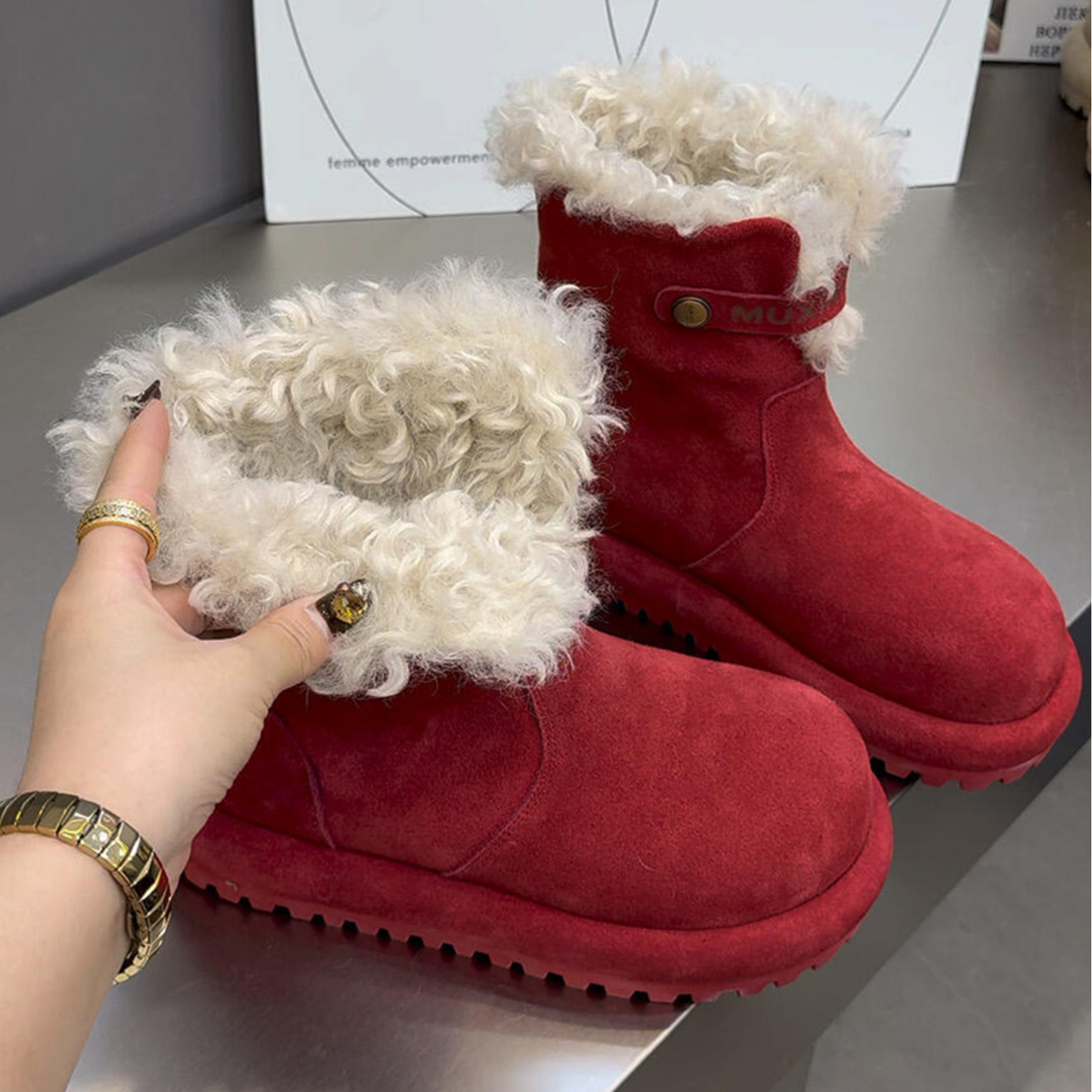 大头厚底雪地靴女款2025新款冬季马丁靴两穿勃肯短靴加绒毛毛棉鞋