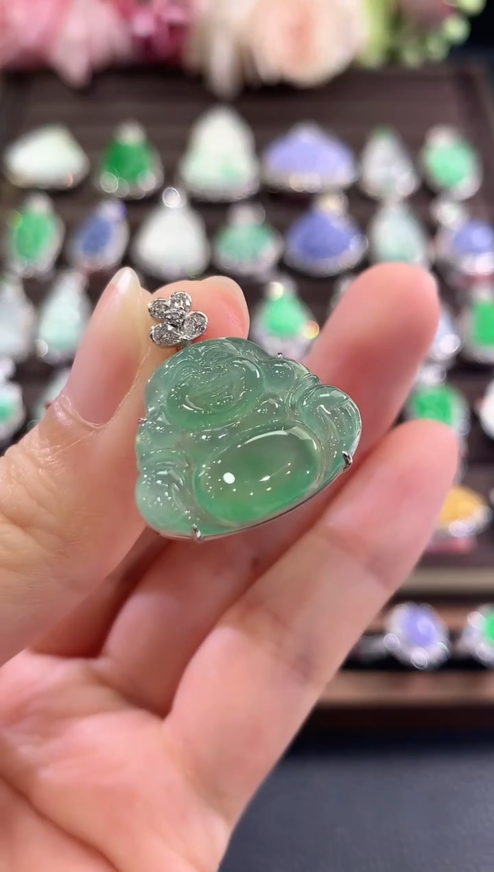 吊坠(不含链)18K金镶嵌翡翠d38