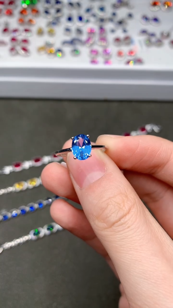 【闪购商品】海蓝宝石戒指银S925镶嵌........