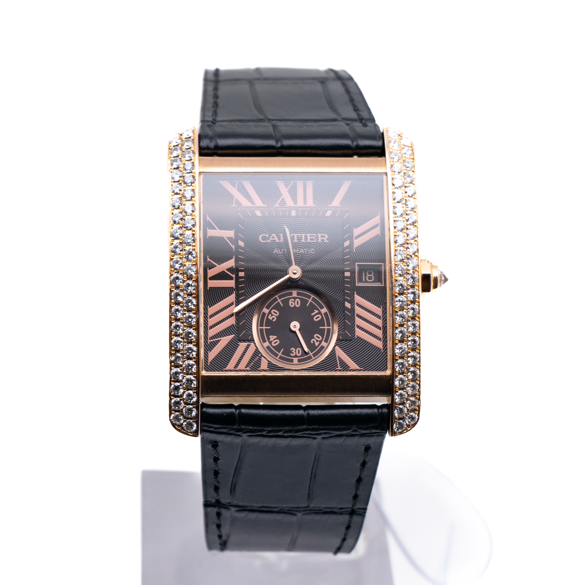 99新 Cartier/卡地亚 坦克W5330002 后钻咖盘男士机械金表 单表