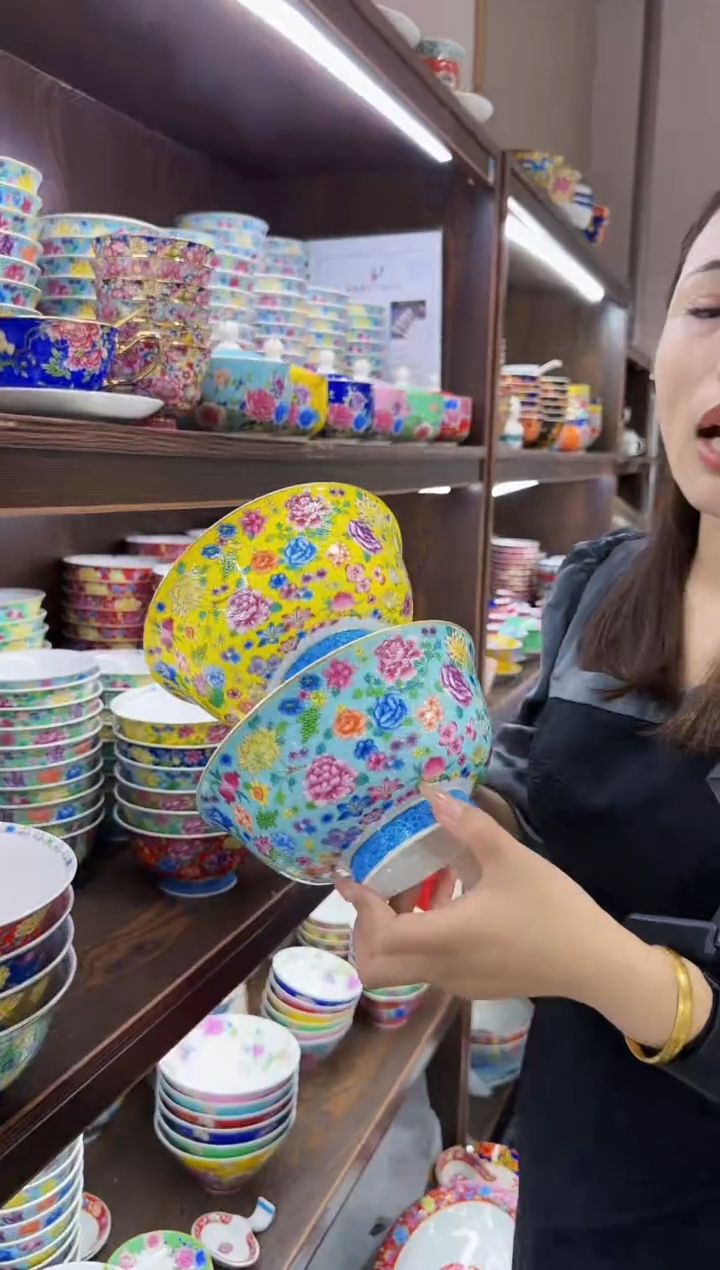 珐琅7英寸面碗2个景德镇陶瓷