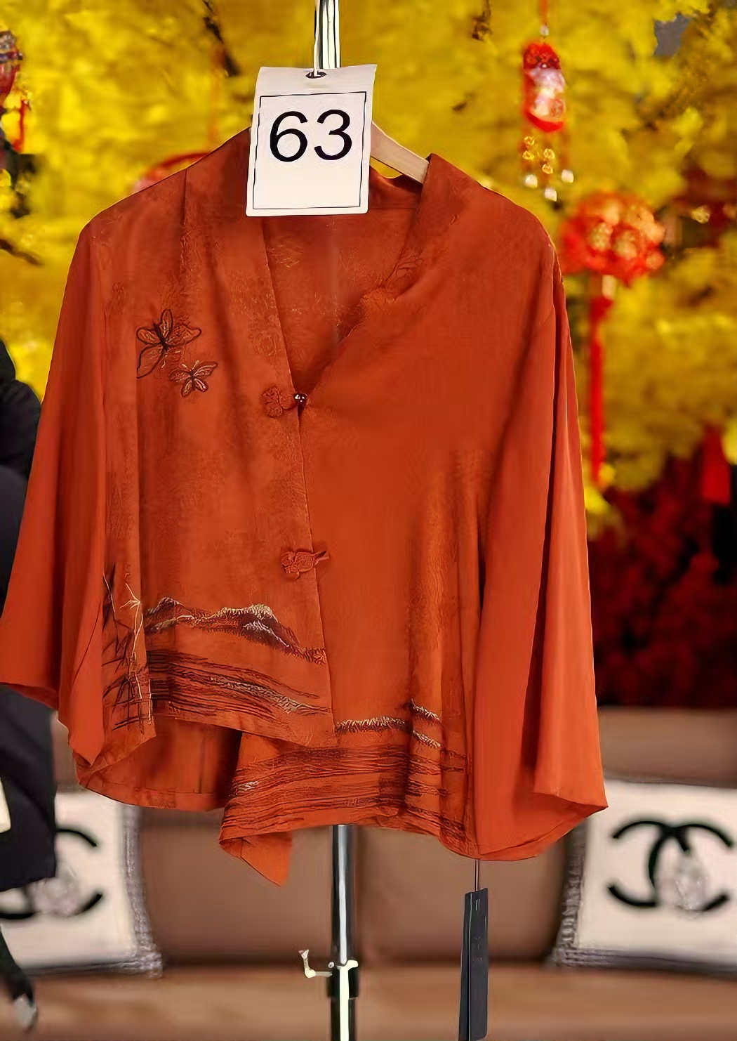 喇叭袖裤子长裙中老年女装设计师九分裤风衣提花薄款2965