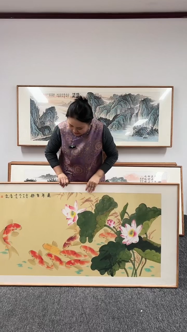 【闪购商品】国画九鱼图荷花（横版）153*76陈景芝