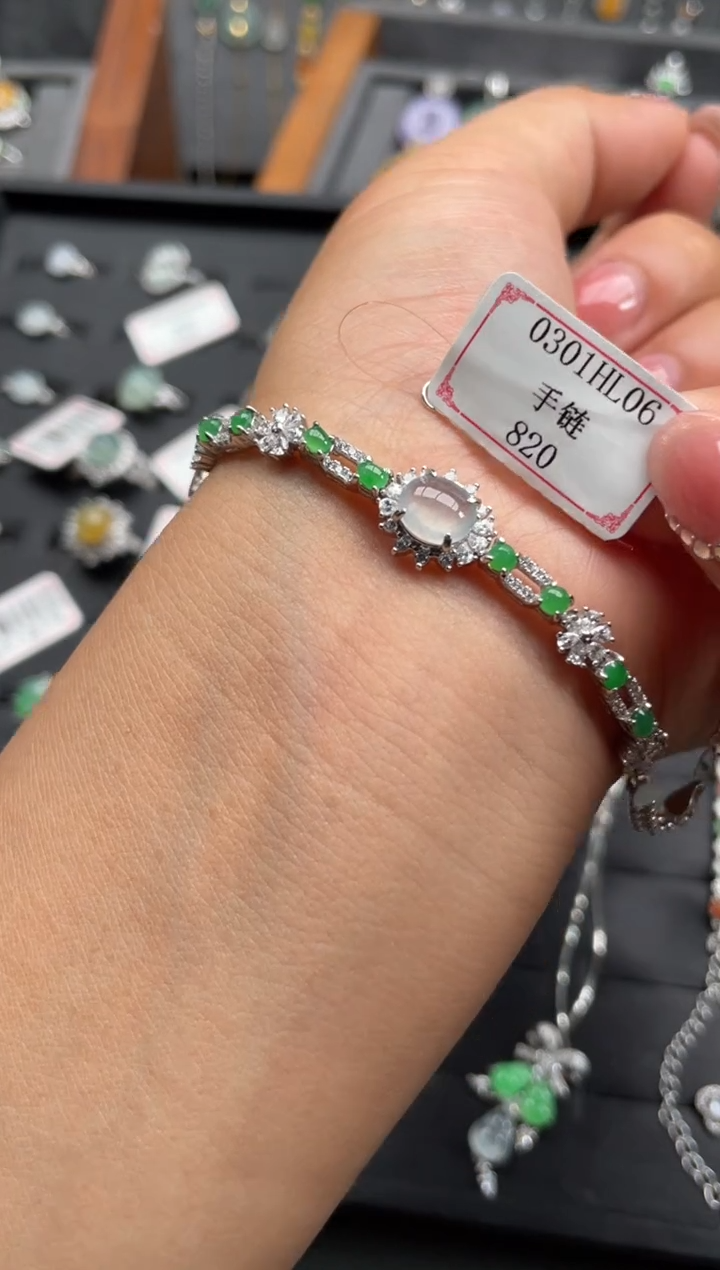 【闪购商品】翡翠手链银S925镶嵌0301HL06