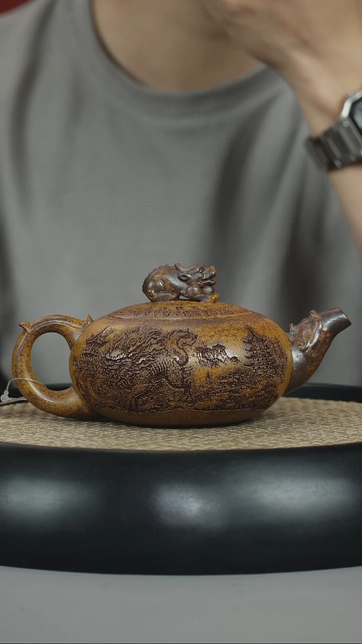 茶壶紫砂龙骨金砂 貔貅壶 天官赐福 