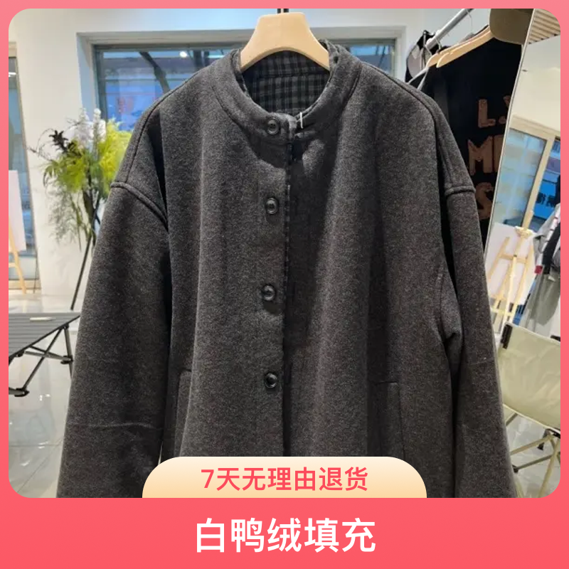 羊毛立领简约宽松加厚羽绒填充棉服外套