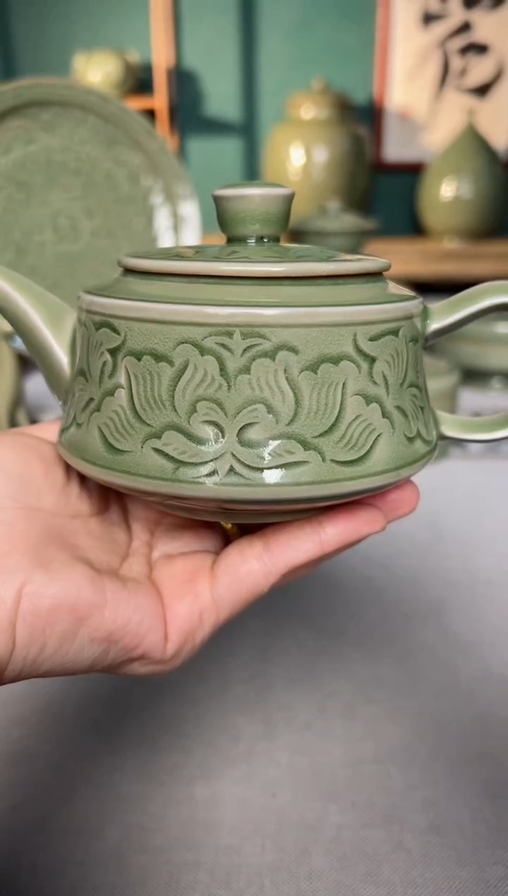 【闪购商品】其他耀州窑纯手工牡丹汉阙壶