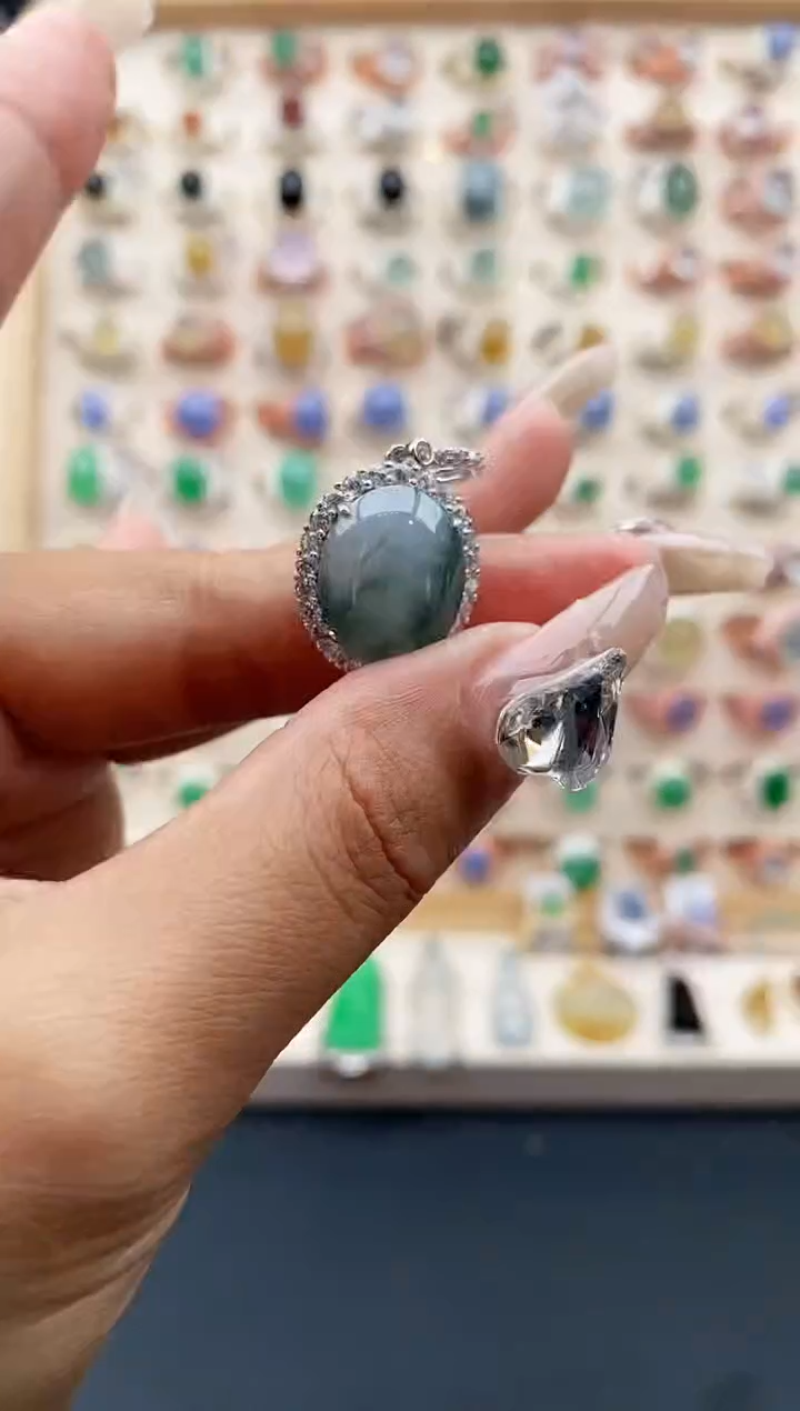 【闪购商品】翡翠戒指银S925镶嵌缅甸天然A货翡翠333   1-6