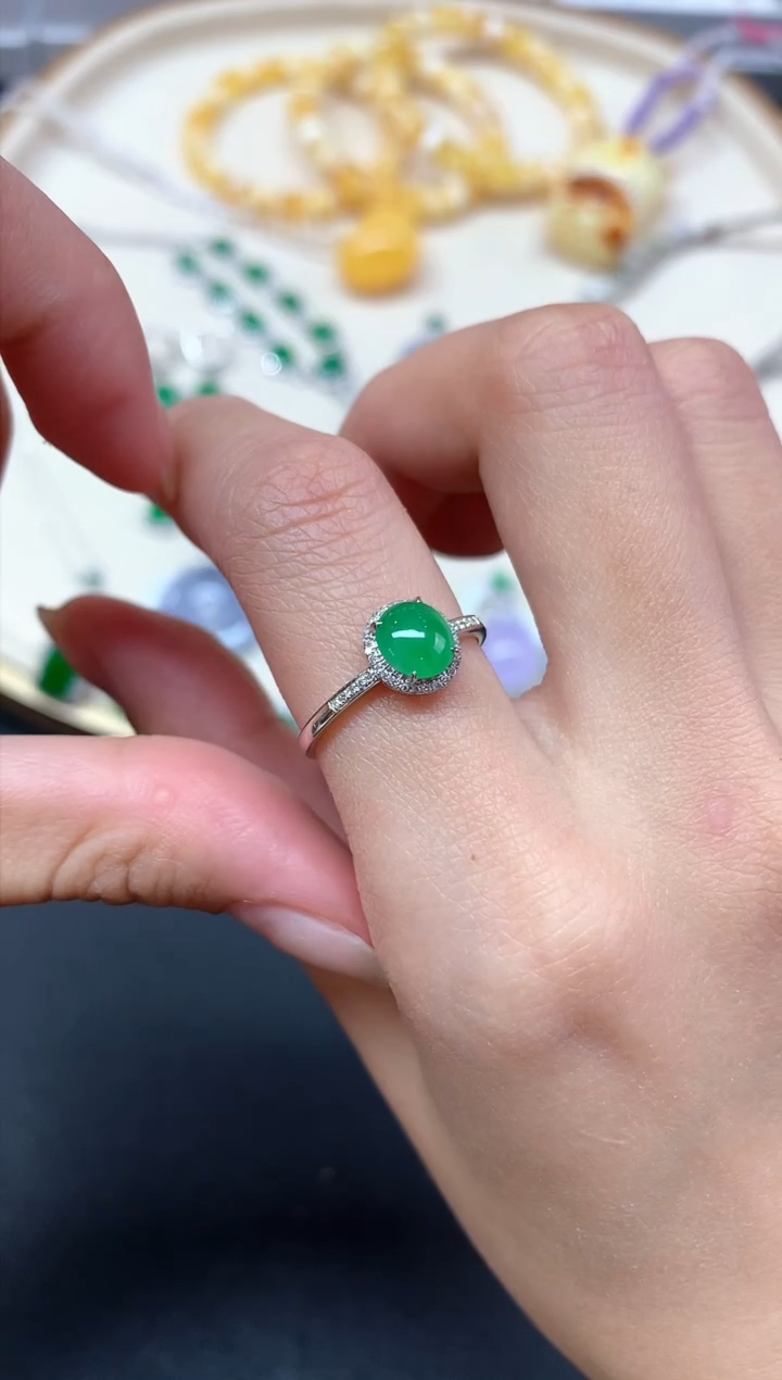 【闪购商品】翡翠戒指18K金镶嵌戒指A242|3980