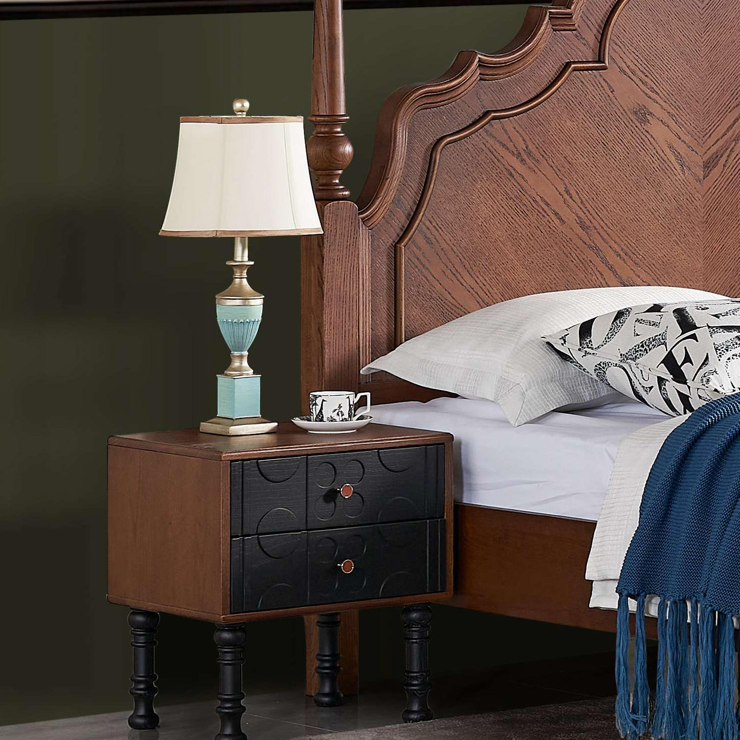 复古风实木床头柜卧室小户型多功能带抽屉储物柜床边柜