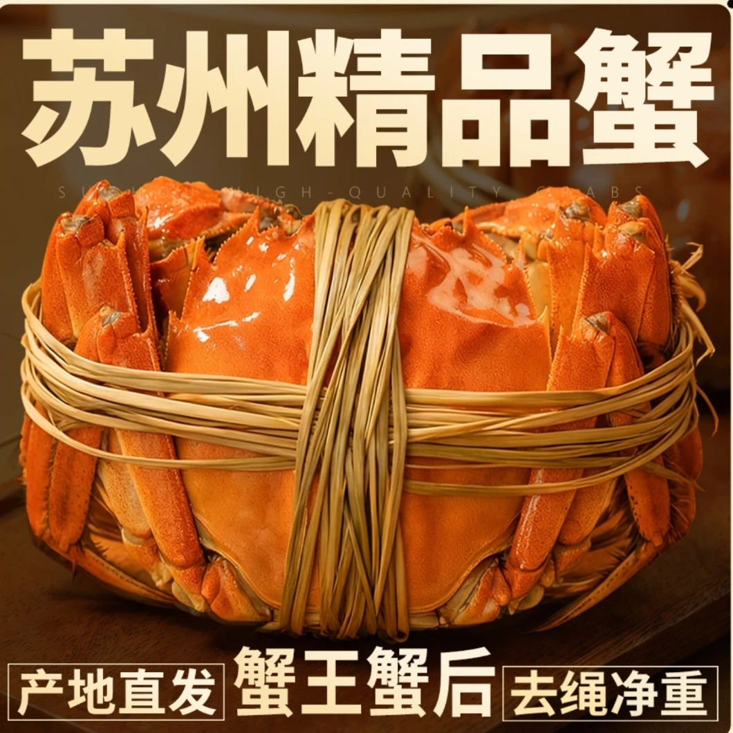 【苏州活蟹现货】江苏鲜活大闸蟹纯公蟹6.0-5.7两/只10只精品金标蟹全公 海鲜 鲜活现捞ZB