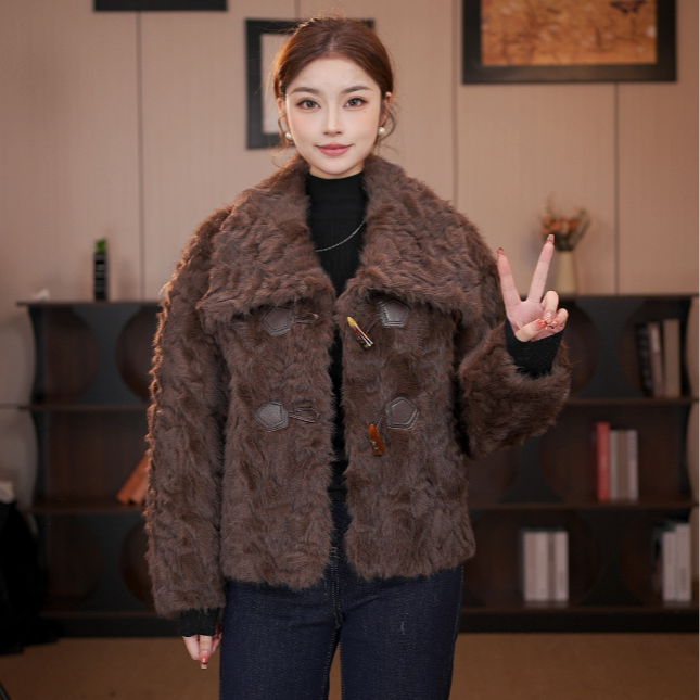 【七七】新款女士短外套短款时尚设计师冬季气质休闲宽松HH68012