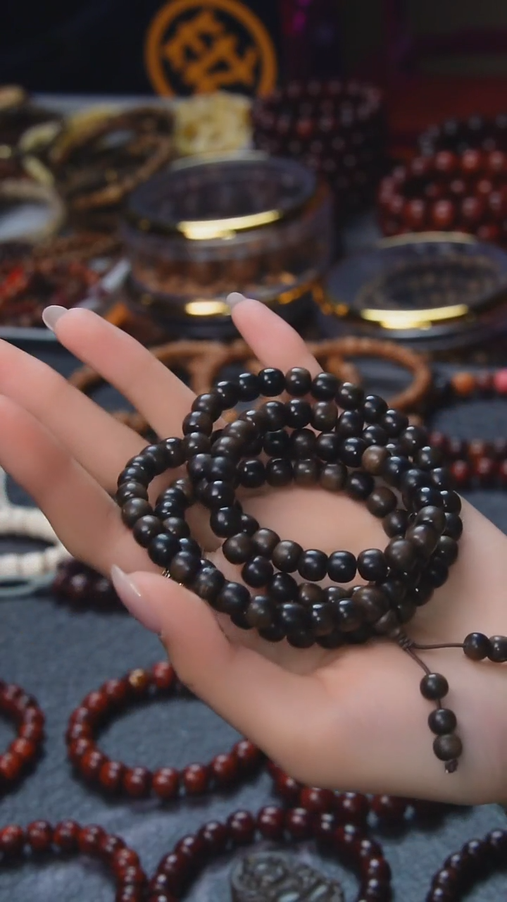 檀香木手串/手链SG005 印度老山檀阴沉6.5*7mm多圈 微瑕