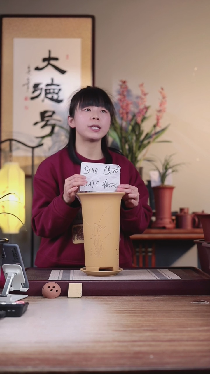 【闪购商品】紫砂花盆新款段泥高画线一只带托盘