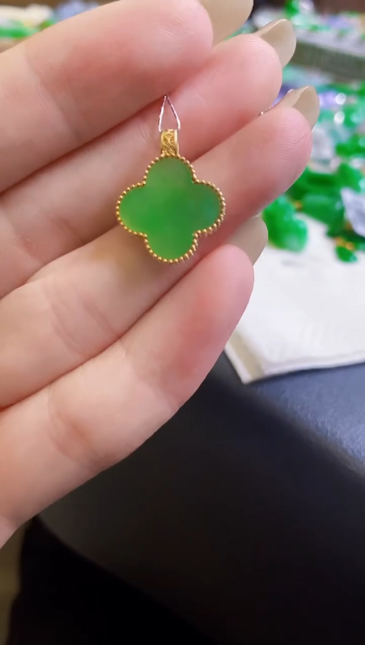【闪购商品】定制翡翠18K金镶嵌四叶草