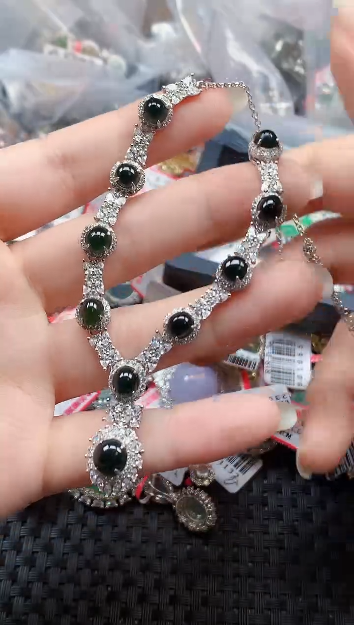 银S925镶嵌戒指翡翠天然A货缅甸翡翠