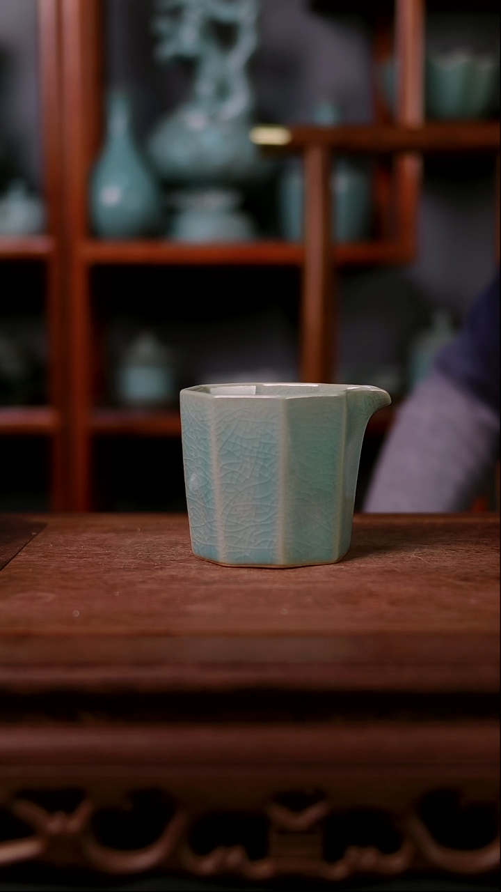 公道杯陶青霁汝窑仿古釉  微微瑕