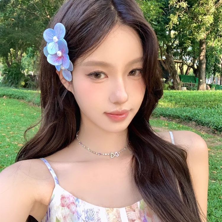 云雾花涧 蓝色蝴蝶兰花朵发夹女夏天海边超仙拍照度假配饰甜美