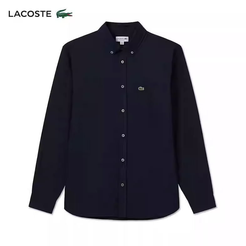 LACOSTE法国鳄鱼男装23秋季经典纯色翻领长袖系扣衬衫|CH6372