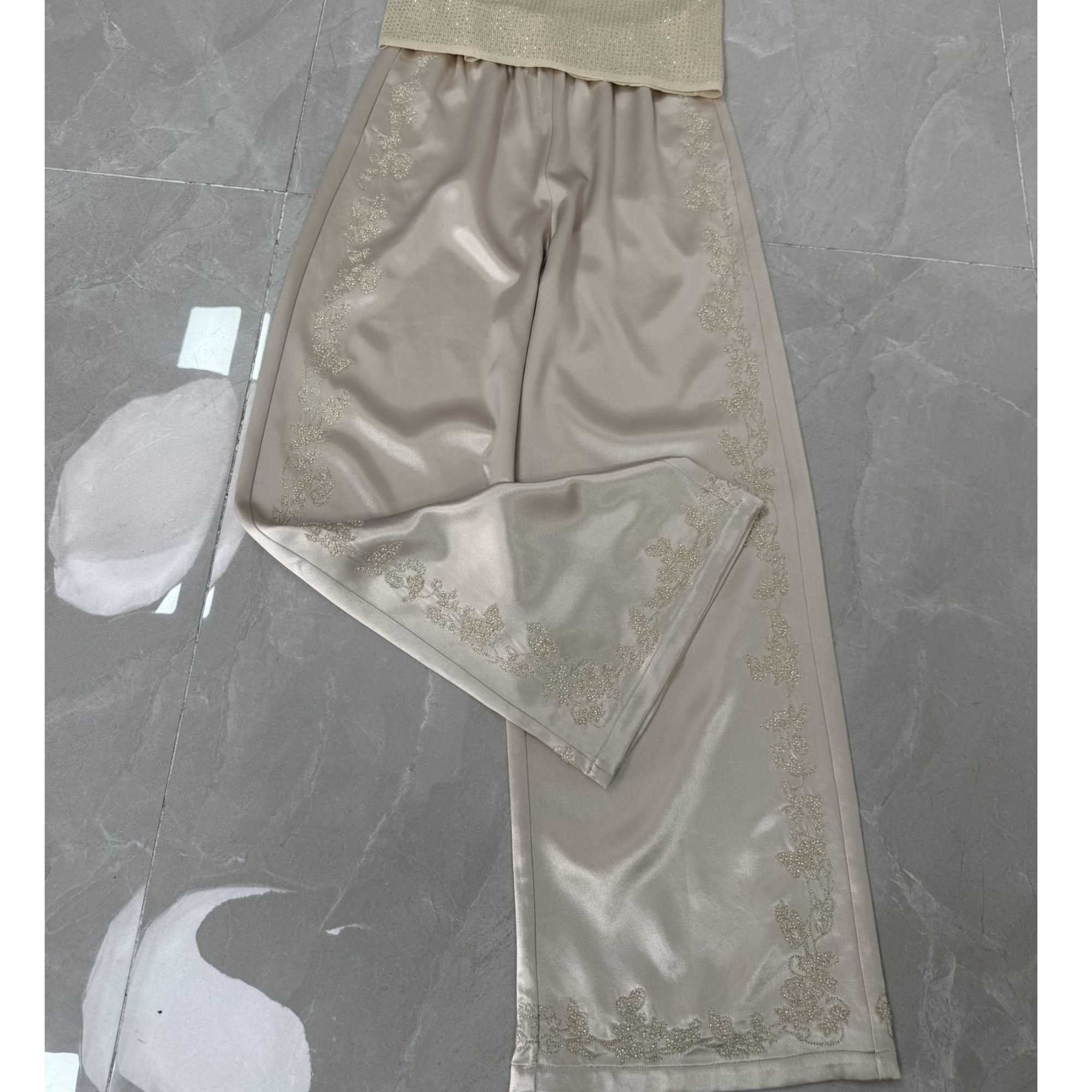 【庄喜儿Original】春季时尚刺绣薄款设计感休闲百搭阔腿裤HT164