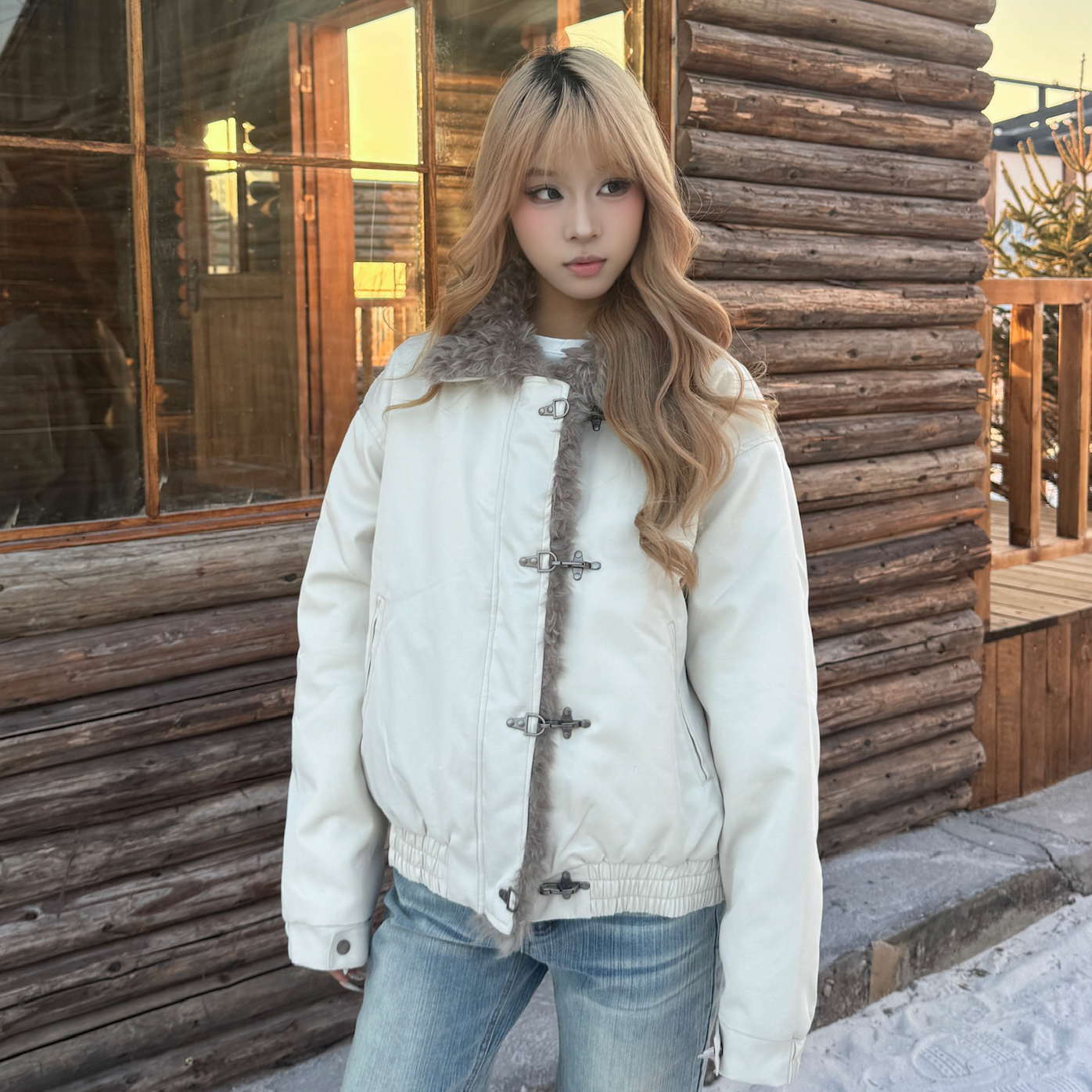 【Achock官方店】百搭冬季保暖毛茸茸领边龙虾扣外套飞行夹克男