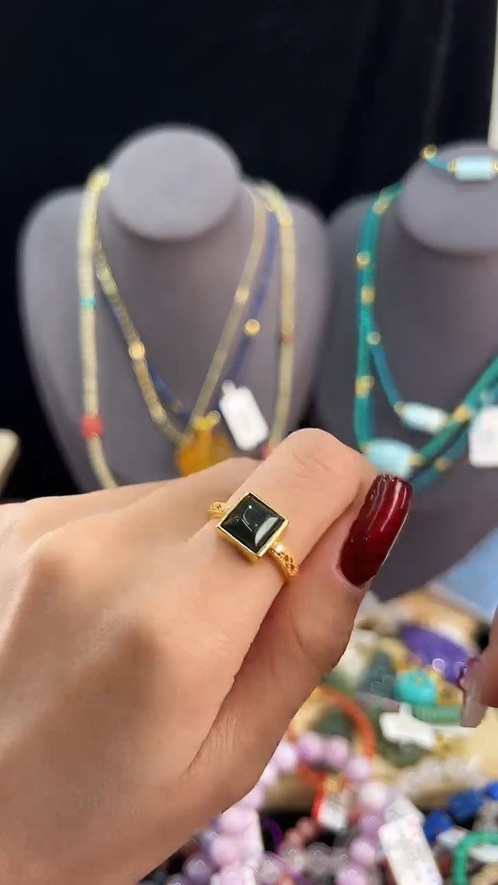 【闪购商品】和田玉（墨玉）戒指银S925镶嵌戒指